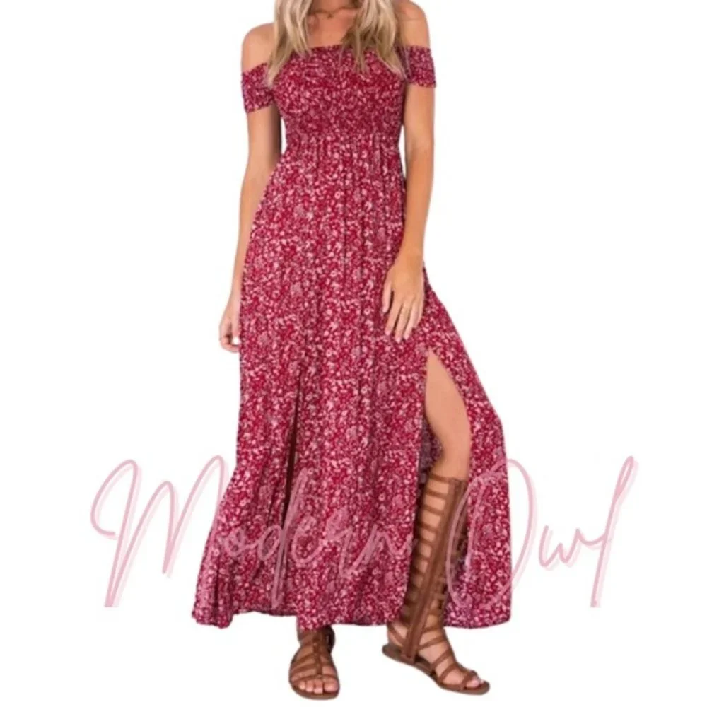 🚒Off The Shoulder Maxi Dress with Slit - Picture 2 of 4